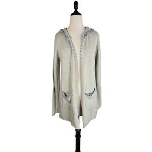 Soft Surroundings Farah Hooded Cardigan M Beige‎ Coastal Lagenlook Beach Neutral